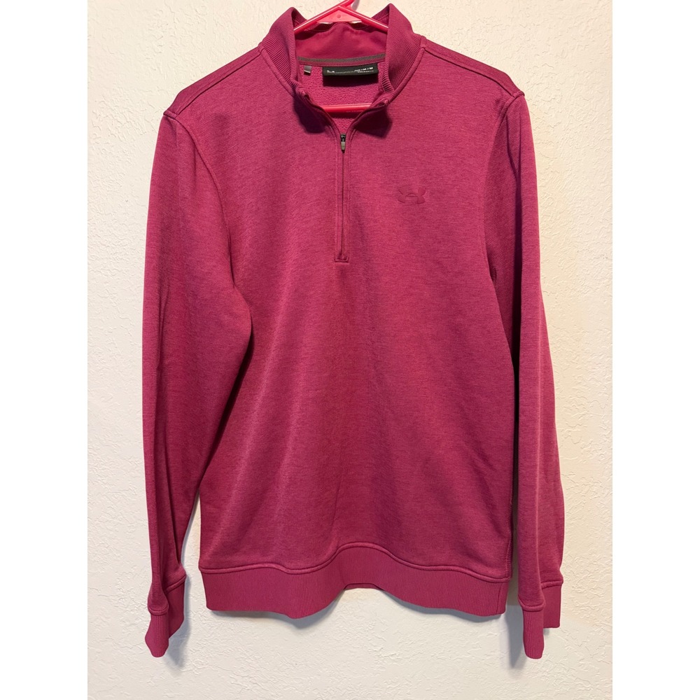 Under Armour ColdGear Mens Medium Magenta Pink Heathered Quarter Zip Pullover